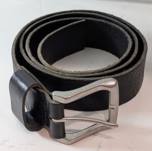 Eddie Bauer Men's Genuine Leather Belt Size 40 Black Silver Buckle